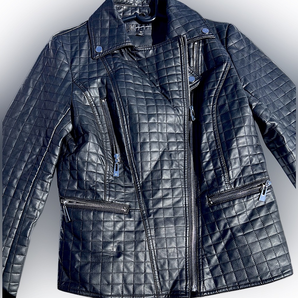 Faux Leather Box stitched Biker Jacket